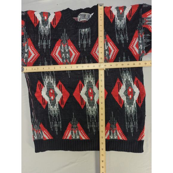 VTG Front Line Sweater Aztec Geometric Knit Black Red Made Hong Kong XL - Picture 6 of 11